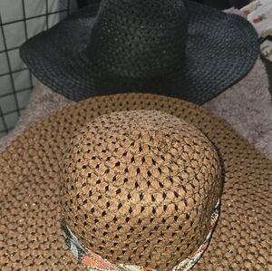 Brown Woven Sun Hat with Multicolor Band